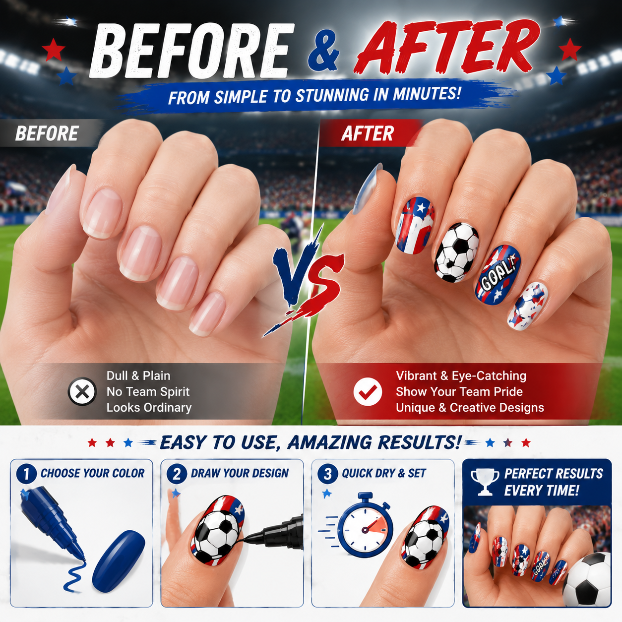 ⚽🏆 Game Day Nail Art Marker Set – 12 Vibrant Colors for Eye-Catching Fan Nails ✨