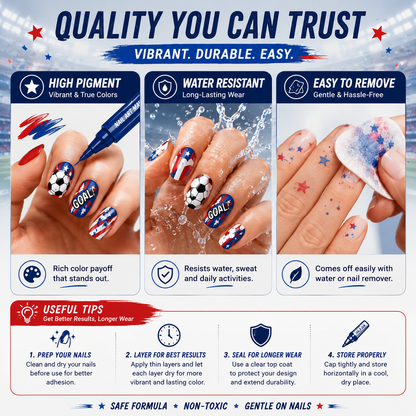 ⚽🏆 Game Day Nail Art Marker Set – 12 Vibrant Colors for Eye-Catching Fan Nails ✨