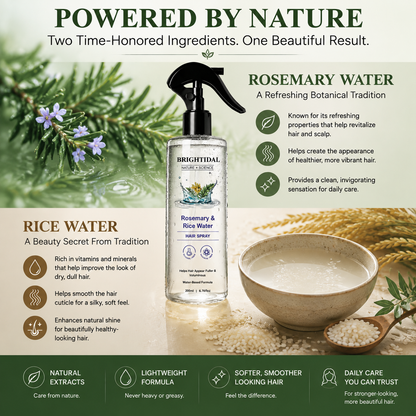 Rosemary & Rice Water Hair Care Spray – Lightweight Leave-In Mist for Soft, Smooth & Shiny-Looking Hair