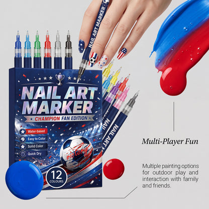 ⚽🏆 Game Day Nail Art Marker Set – 12 Vibrant Colors for Eye-Catching Fan Nails ✨