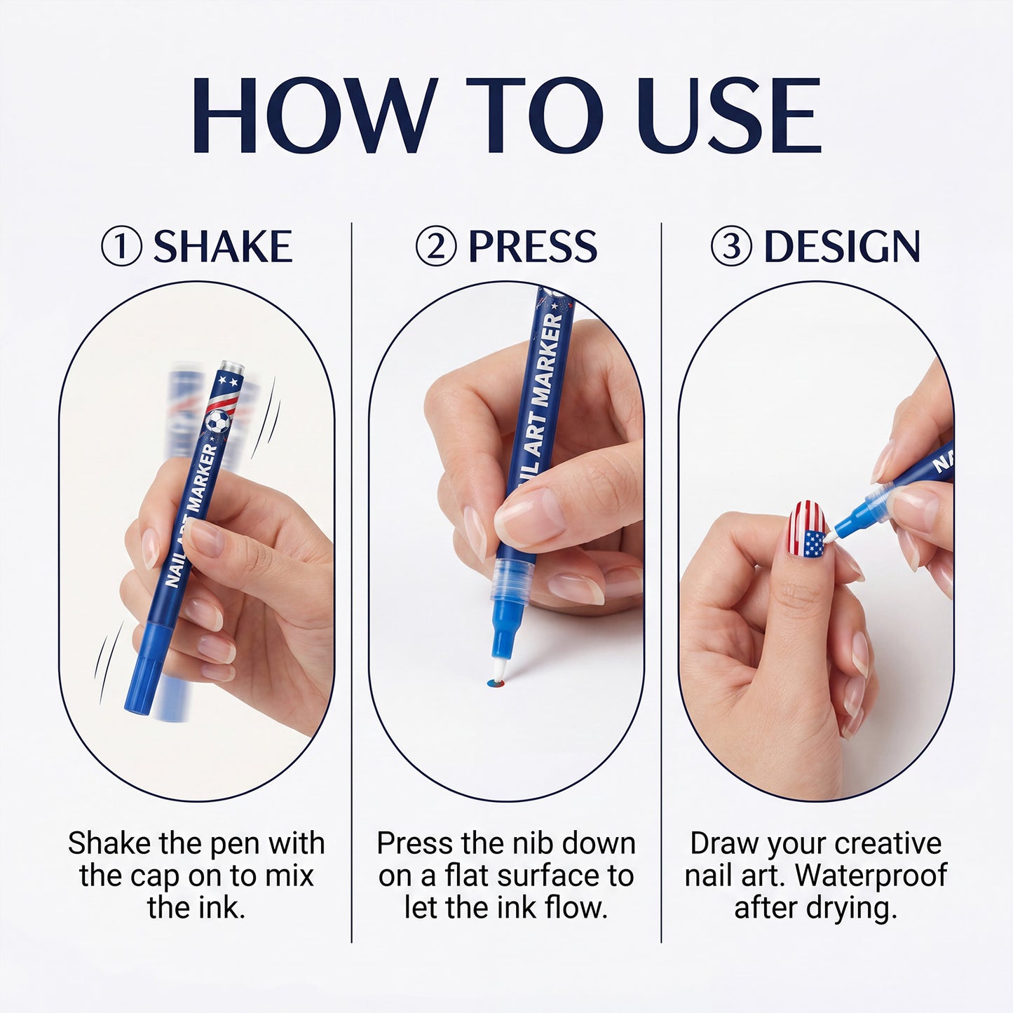 12 vibrant fan-edition nail art pens. Fast-drying — no UV lamp needed