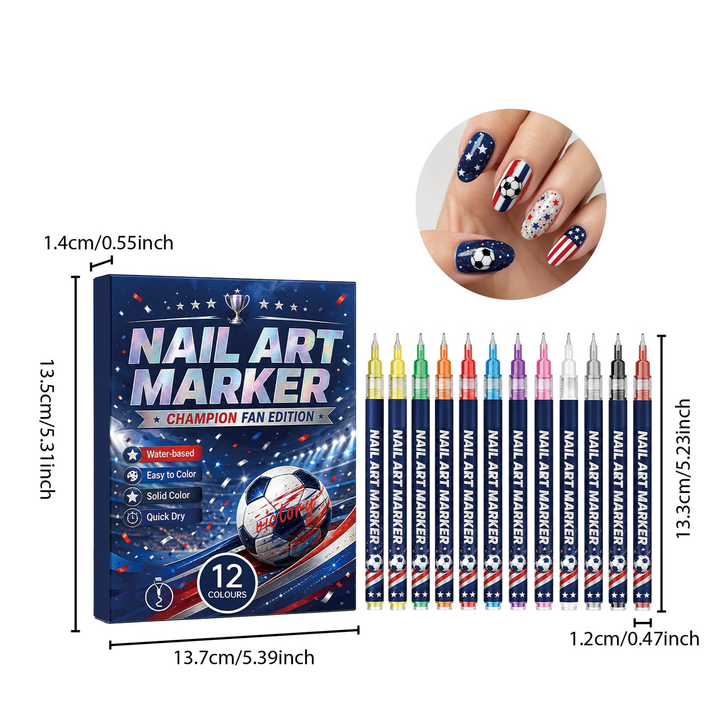 ⚽🏆 Game Day Nail Art Marker Set – 12 Vibrant Colors for Eye-Catching Fan Nails ✨