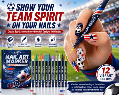 ⚽🏆 Game Day Nail Art Marker Set – 12 Vibrant Colors for Eye-Catching Fan Nails ✨