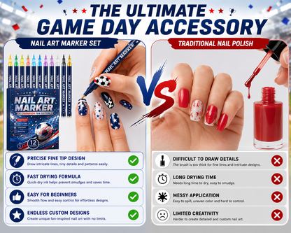 ⚽🏆 Game Day Nail Art Marker Set – 12 Vibrant Colors for Eye-Catching Fan Nails ✨